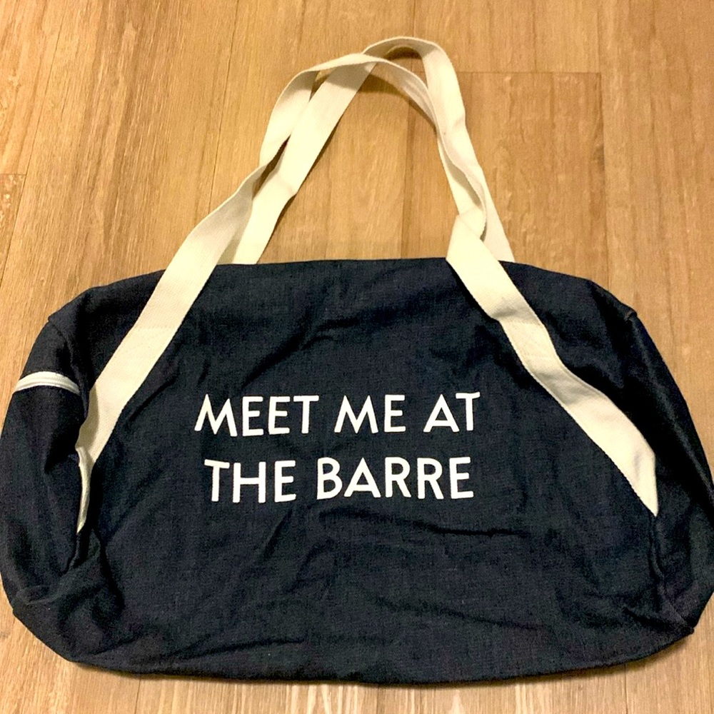 Private Party Meet Me At The Barre Blue Denim Gym Workout Bag Travel Duffle